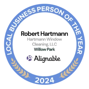 Alignable Local Business Person of the Year award badge for Robert Hartmann of Hartmann Window Cleaning in Willow Park.